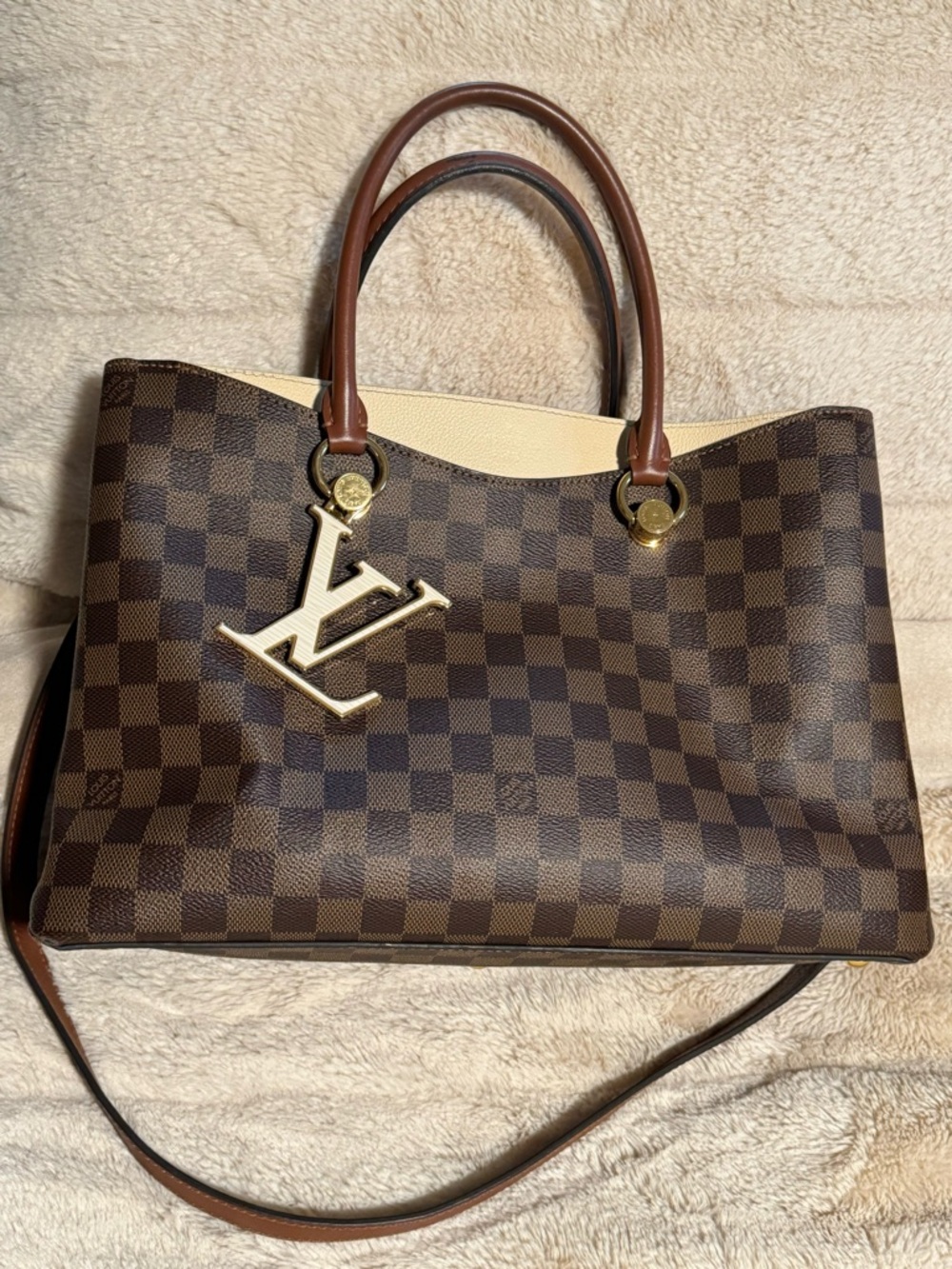 Louis Vuitton Brown Checkered Satchel with Gold Hardware - Picture 2 of 4